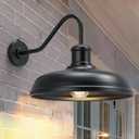 16 Inch Dome Dusk to Dawn Gooseneck Barn Light Outdoor, Large Farmhouse Exterior Light Fixture Wall Mount, Industrial Outdoor Wall Sconce Outside Lantern for House, Porch, Garage, Entryway, Black