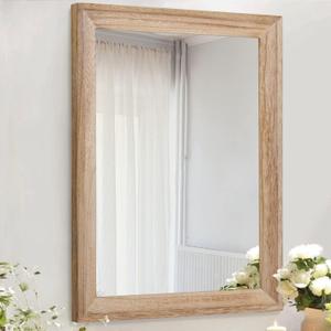 AAZZKANG Rustic Mirrors for Wall Rectangle Wooden Frame Hanging Mirror for Bedroom Bathroom Living Room Entryway Small (16"L x 12"W, Natural)