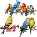 YOADEHOA Metal Wall Art Decor Birds on Branch, 3D Colorful Bird Outdoor Hanging Wall Art Patio Fence Decorations, Hummingbird Wall Sculptures for Indoor Outdoor Garden (Birds C)