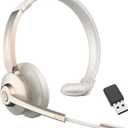 Wireless Headset, 5.0 Trucker Bluetooth Headset with with Microphone Noise Canceling & USB Dongle, Wireless Headphones with Mic Mute for Remote Work Cell Phone Computer Call Office Teams Meetings, Champagne Gold & White