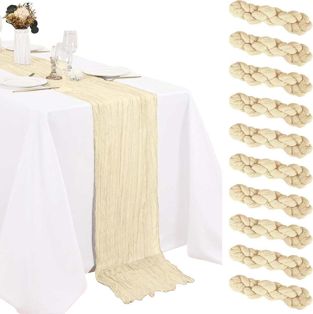 10 Pack Lvory Cheesecloth Table Runner 10FT Boho Gauze Fabric Cheese Cloth Table Runners for Wedding ,Party,Baby Shower, Bridal Party, Rustic Farmhouse and Table Decorations (10 Pack 20" x 120")