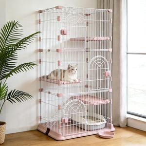 JaxShark Large 3-Tier Cat Cage Indoor, DlY Catio & Outdoor Cat Enclosure Playpen, Sturdy Multi-Level Cat Crate Kennel with Escape-Proof Spacing for Kittens & Small Animals