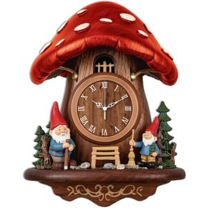 Mushroom Wall Clock Gnome Battery Operated Irregular Shape Clocks Flat Printing Non Ticking Clock Decorative for Home Living Room Bedroom Office Decoration, 12.63x16.14 inch