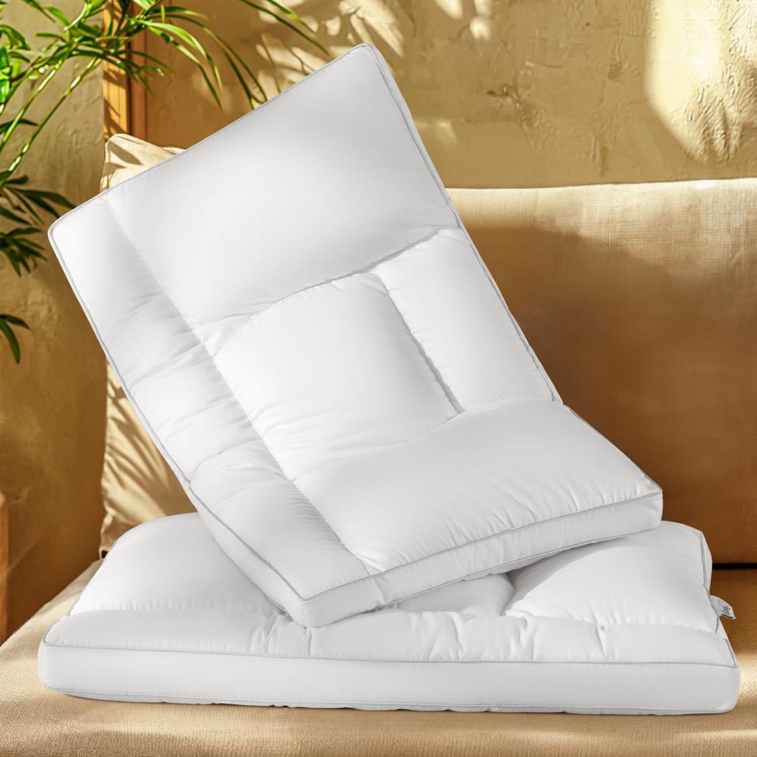 AiAngu Goose Down Pillow Queen Size Set of 2, Cervical Support for Neck Pain Relief, 1250+ Fill Power, 600 Thread Count Cotton Shell, for Side, Back, and Stomach Sleepers(White,Queen(Pack of 2))