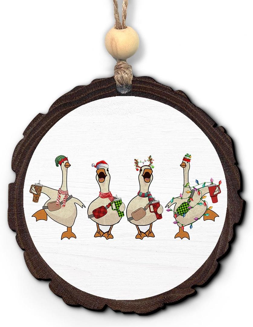 Goose Christmas Wooden Ornament, Goose Lovers Wooden Ornament Gifts for Women Men, Funny Geese Farmhouse Ornaments for Xmas Tree Holiday Winter Decoration