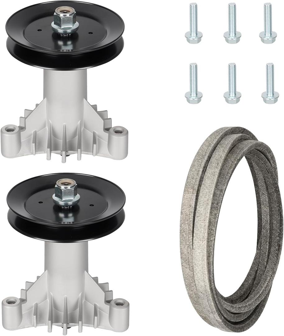 130794 Spindle + 153535 Pulley Kit Fits for 42" Deck Craftsman LT1000 LT2000 LTX1000 DYT4000(ONLY 3-Hole spindle) Husqvarna YTH1842 LT100, Includes 2 Spindles 532130794 128285, 95" Belt 144959