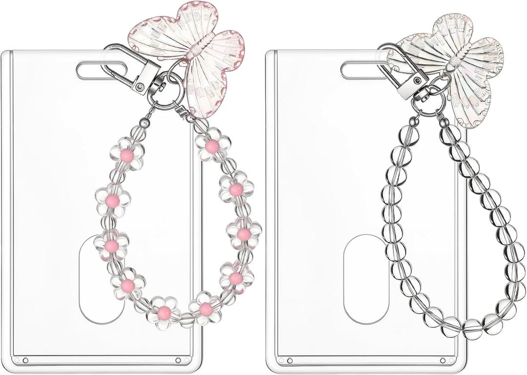 2 Pcs Photocard Holder with Acrylic Butterfly Keychain, Cute Clear Photo Card Holder for Album Cards Credit Cards ID Badges Bus Card