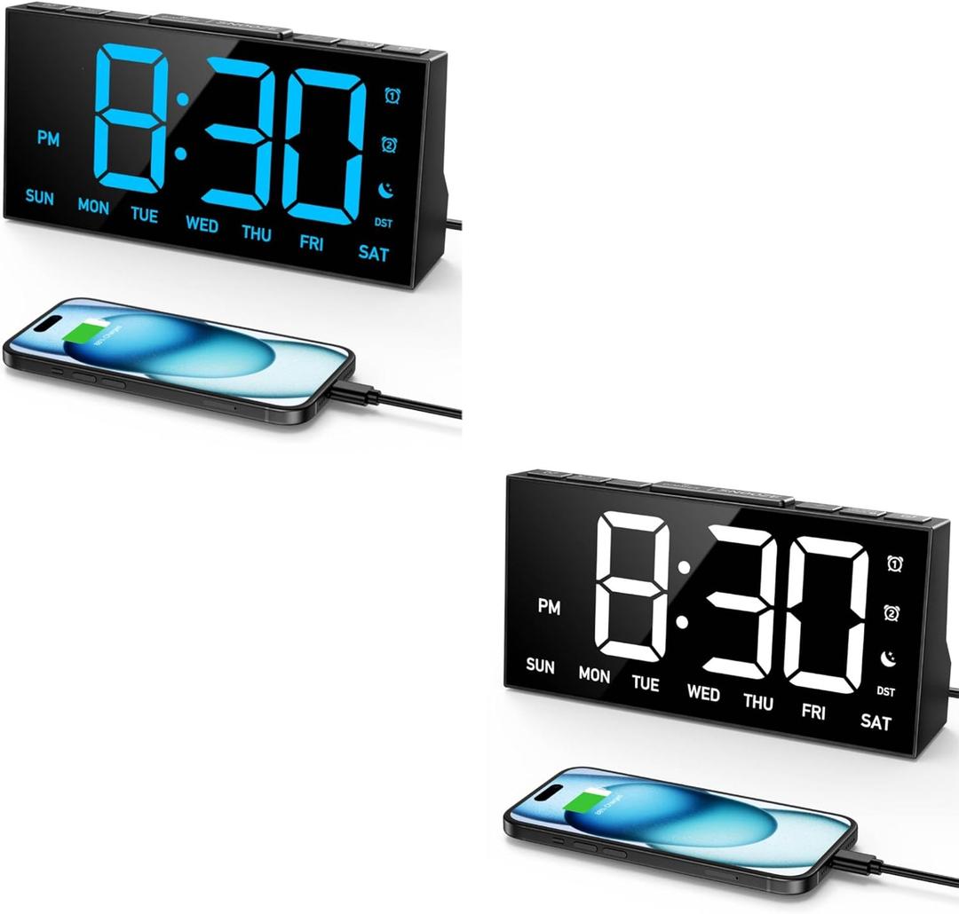 GOLOZA Blue Digital Alarm Clock & White Digital Alarm Clock for Bedrooms