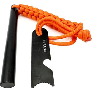 VVAAGG Flint and Steel Fire Starter Kit Survivor, 3/8" 1/2 inch Ferro Rods and Magnesium Rods with Paracord Handle (Orange)