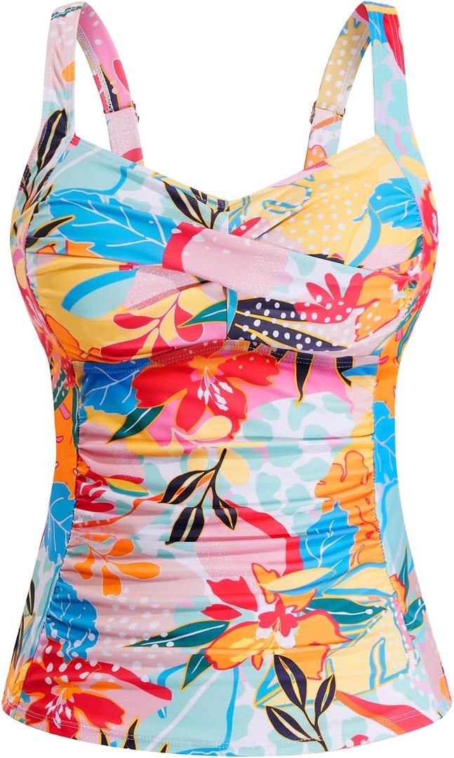 Underwire Tankini Tops for Women - Tummy Control Swim Top Only 2025 Twist Front Bathing Suit Top No Bottom (L)