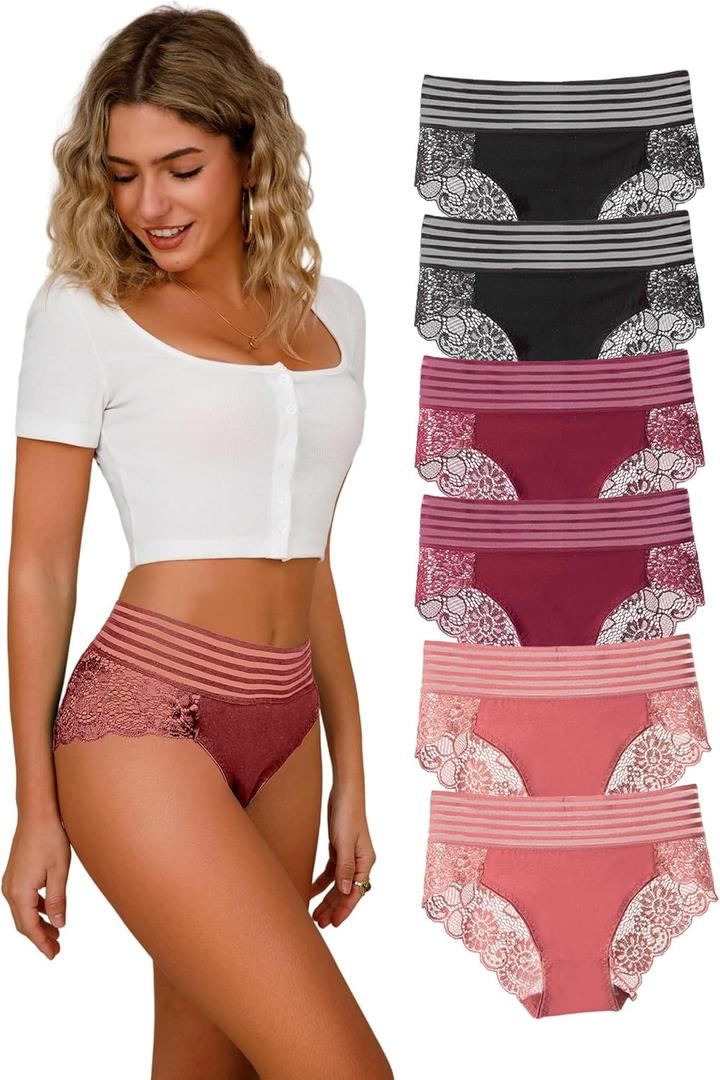 Lace Sexy Undies for Women Stretch Full Coverage Control High Waist Cheeky Top Panties 2 Pack S-4XL (2X, 2pcs-black/Red/Pink)