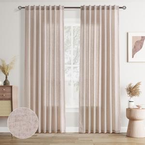 Joywell Oatmeal Back Tab Rod Pocket Linen Curtains 84 Inches Long 2 Panels for Living Room Bedroom Neutral Boho Farmhouse Rustic Light Filtering Semi Sheer Curtains Window Treatment 52"x84"