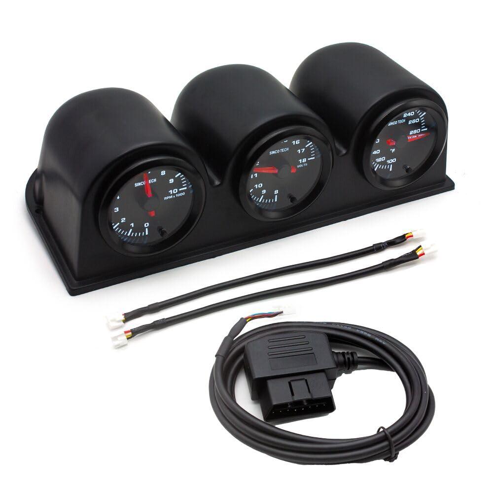 OBDII 52MM 7 Color Backlight Gauge (Water Temp 100-280℉+RPM+Voltage)