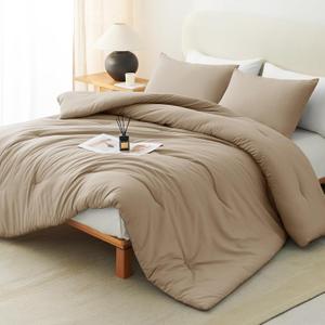 CozyLux King Size Comforter Set Taupe, 3 Pieces Solid Breathable Quilted Style Bedding Sets All Season, Luxury Soft Microfiber Down Alternative Comforter Bed Set (1 Comforter & 2 Pillowcases)