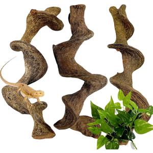 BNOSDM 3PCS Natural Reptile Climbing Branches Decor,1.2-1.8" Thick Natural Snake Climbing Forest Wood with Plant Leaf Decor,Lizard Forest Branch,Geckos Tank Tree Trunk Accessories for Bearded Dragons