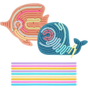 2 Pack Double-Sided Silicone Sensory Fidget Toy with 20 Random-Color Strings, Sensory Activity Board for Kids and Adults with Autism, ADHD, Silent, Stress Relief, Calming, Focus, Gift for Girls Boys