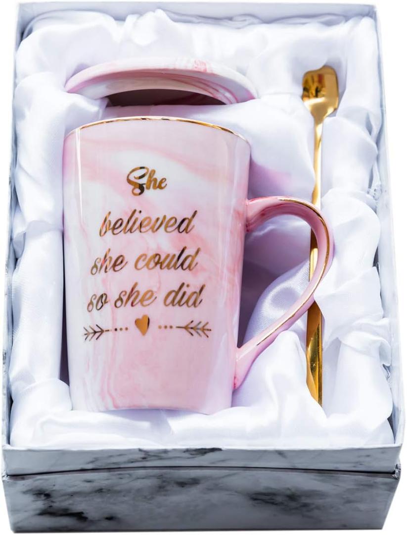 She Believed She Could So She Did Coffee Mug - Congratulations Graduation Gifts for Her Women Girl Daughter College Nursing - Cute Motivational Inspiritional 12.5oz Pink Ceramic Cup + Gift Box