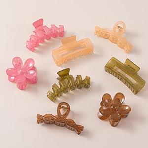 8PCS Hair Clips for Women, Flower Claw Clips for Thick Hair, Non-Slip Hair Accessories with Multi-Styles, Colorful Hair Claw Clips and Variety Pack, Ideal for Girls