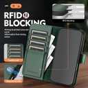 Compatible with iPhone 16 Pro Genuine Leather Case Wallet with Card Holder,Women Men Real Leather Flip Folio RFID Blocking Credit Card Slots Stand Phone Cover,for Apple 16Pro 6.3",Green