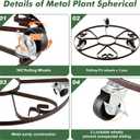 3-Pack 13" Metal Rolling Plant Stand With Wheels for Indoor Outdoor, Heavy Duty Caddy, Iron Dolly With Metal Casters, Heart Style Roller With Clear Saucers, Brown