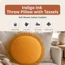 Indigo Ink Round Yellow Decorative Throw Pillow with Tassels - 20" x 20" | Cotton Throw Cushion for Couch, Chair, Bed | Cute Home Decor | Soft Plush Filling | Tufted Medallion Collection