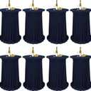 8 Packs Round Cocktail Table Skirt 32"x 43" Spandex Stretch Cocktail Tablecloth with Wavy Drapes, Navy Blue Spandex Fitted High Top Table Covers for Wedding Bar Party Birthday Banquet Table
