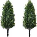 3FT Artificial Cedar Topiary Trees with Ground Spike Set of 2, UV Resistant Faux Cypress Trees Artificial Bushes for Indoor Outdoor Home Garden Decor (Extra Dense)
