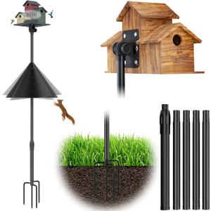 97-Inch Bird Feeder Pole,Adjustable Bird House Pole Stand with Squirrel Baffle,Heavy Duty Adjustable Height Metal Birdfeeder Poles for Outdoor (Bird House Not Included)