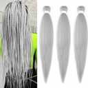 Pre Stretched Braiding Hair Extensions 3 Packs 36 Inch Gray Braiding Hair Synthetic Braids Hair Extension for Women Hot Water Setting(36Inch,Gray)