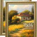 Upsimples 11x14 Picture Frame with Real Glass, Ornate Vintage 11 x 14 Photo Frames for Wall Decor, Gold, 2 Pack