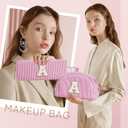 YOOLIFE 2 Pcs Pink Makeup Bag Toiletry Bag - Gifts for Sister Daughter Birthday Gift for Teen Girls Personalized Initial Cosmetic Bags Cute Makeup Bags Personalized Friend Gifts for Women Pink N