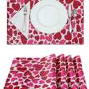 Fitable Valentines Day Placemats for Dining Tables Set of 4 - Waterproof Red/Pink Love Heart Place Mats Vinyl Non-Slip Table Mats for Valentines Dinner, Wedding Party Table Decor, 12x18 Inch