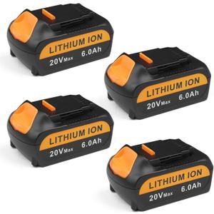 4 Pack 6000mAh 20v Max Battery Replacement for Dewalt 20V Battery - Lithium Ion Batteries Compatible with Dewalt Battery 20v Chargers and Tools