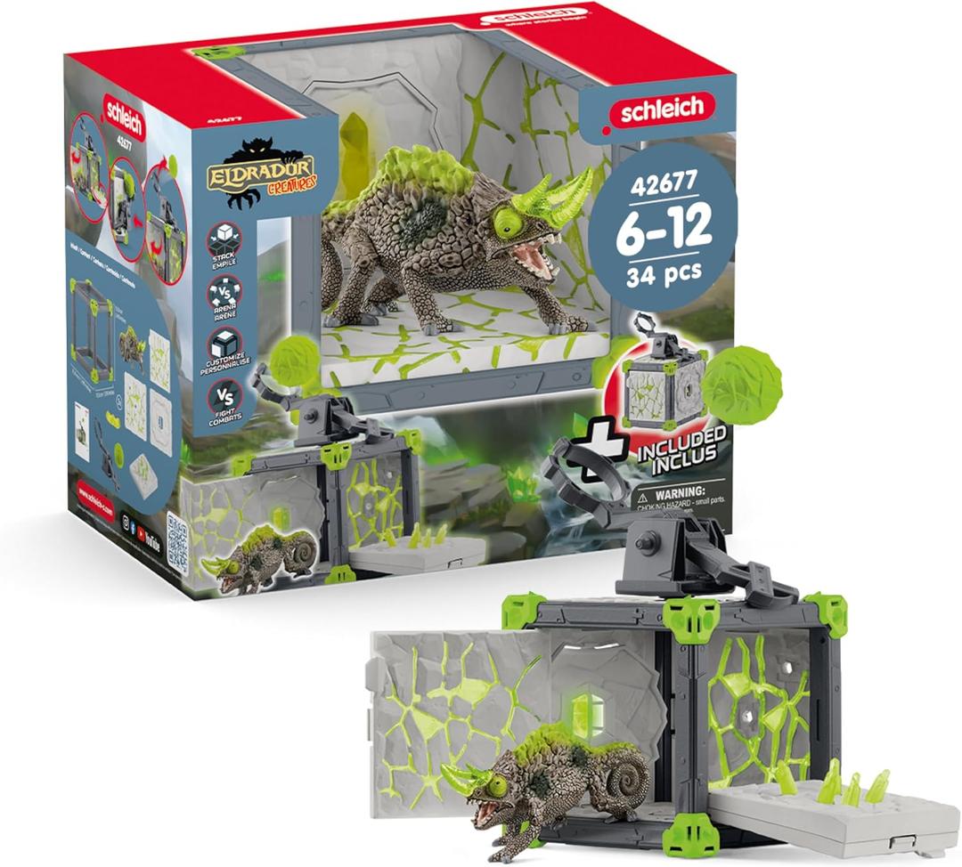 Schleich Eldrador Creatures - 34 PC Stone Battle Cave with Chameleon Toy Playset - Lizard Figurine for Boys and Girls with Expandable Fortress - Interactive, Imaginative Play for Kids Ages 7+ | 42676