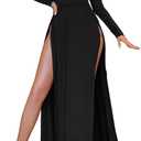 GORGLITTER Women's Off Shoulder Bodycon Maxi Dress High Slit Long Sleeve Club Flowy Long Dresses Wedding Guest Dress Fall (Large, Black)