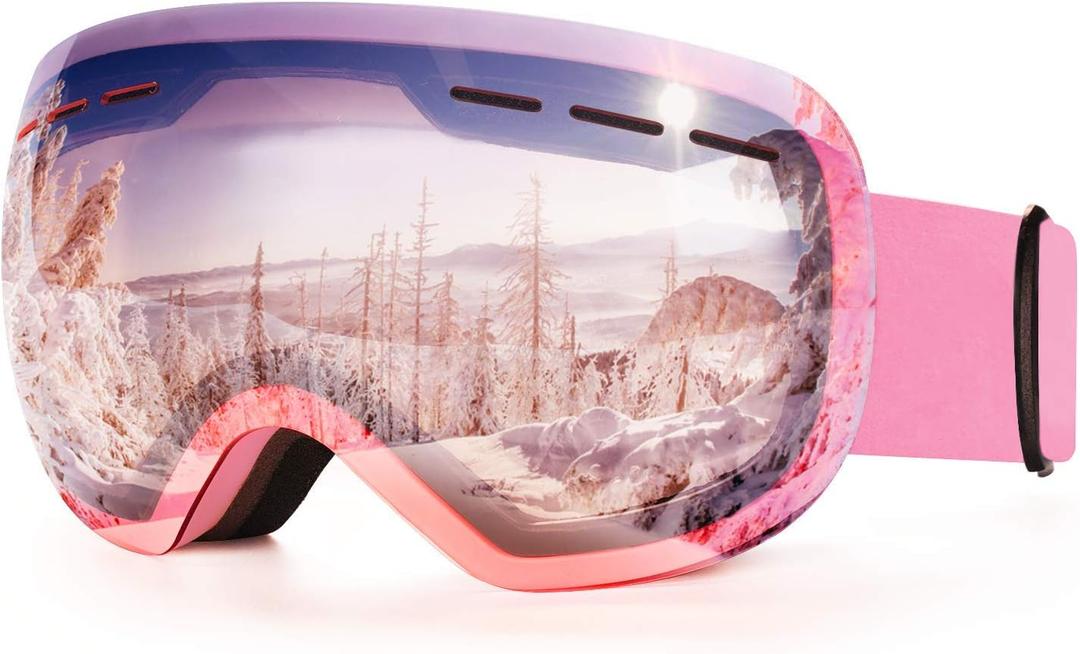 FONHCOO Ski Goggles for Men Women, Anti-Fog OTG Snow Snowboard Glasses with Detachable Lens for Skiing Skating, UV Protection