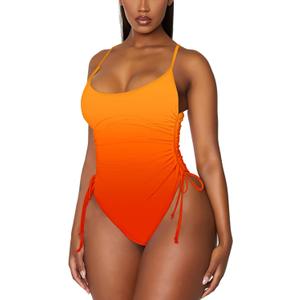 Viottiset Women's Ruched High Cut One Piece Swimsuit Tummy Control Bathing Suit Monokini (Orange, XL)