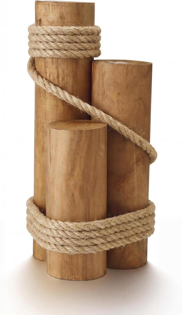 Vercraft Set of 3 Nautical Wood Piling Decorations, Real Wooden Pier Posts for Coastal Beach Home Marine Nautical Decor, Huge 5" Diameter Stumps and 10/14/18 Inch Heights
