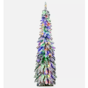 5 FT Pre-Lit Slim Christmas Tree Flocked Xmas Decoration 11 Modes 150 LED Lights