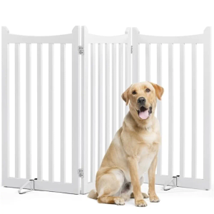 Yaheetech Safety Barrier No Drilling Freestanding Foldable Wooden Dog Playpen 151.5 x 90.5 x 2 cm Indoor Dog Puppy Fence for Pets