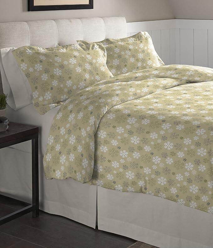 Pointehaven Flannel Oversized Duvet Set, Full/Queen, Snow Flakes