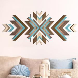 Wenqik 3 Pcs Aztec Wall Decor Wooden Western Wall Art Southwestern Native Frame Hanging Boho Modern Abstract Art Prints American Boho Bathroom Bedroom Living Room Rustic Home Decoration (Blue)