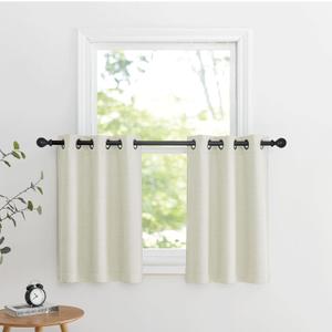 NICETOWN 36 inches Long Curtains for Short Window, Farmhouse Faux Linen Kitchen Valances for Cabinet, Small Tiers for Bathroom Window Covering, 2 Panels, 34" W x 36" L, Natural