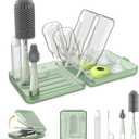 Travel Bottle Brush, Travel Bottle Cleaner Kit with Bottle Drying Rack, Transparent Green