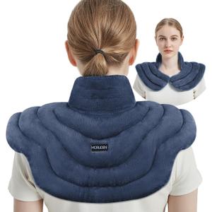 MORLIDEN Neck Heating Pad Microwavable for Shoulders, Warmer Wrap Microwave Heating Pad for Neck and Shoulders for Pain Relief (Navy Blue)
