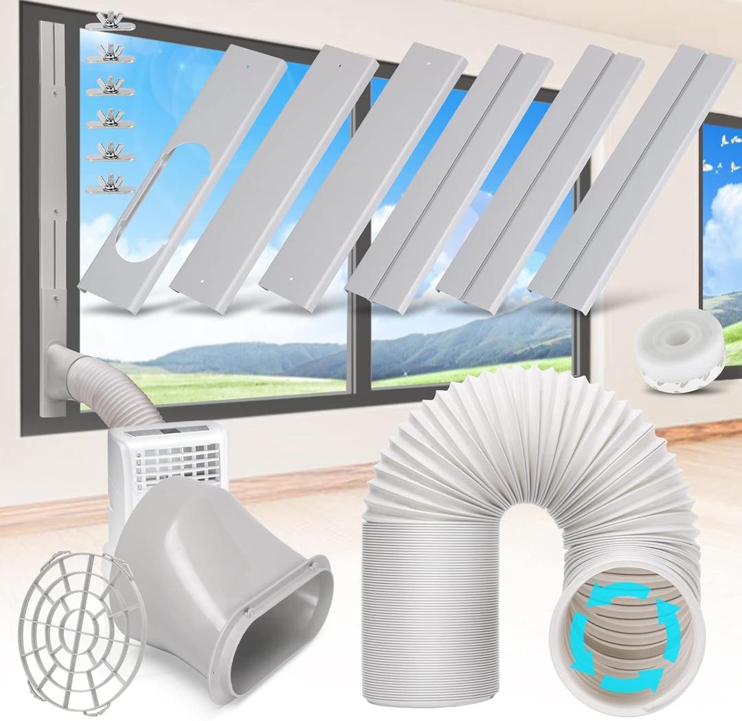 Portable Air Conditioner Window Vent Kit with 5.9 Exhaust Hose Adjustable Portable AC Window Kit for Ducting Universal Portable AC Seal Panel for Horizontal&Vertical Window (6 Panels+Exhaust Hose(Length-78.8"))