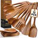 Wooden Spoons for Cooking, 12 Pcs Teak Wood Kitchen Utensils Set with Spoon Rest - Nonstick Heat Resistant Wooden Cooking Utensils, Natural Healthy Spatula Set for Pots and Pans