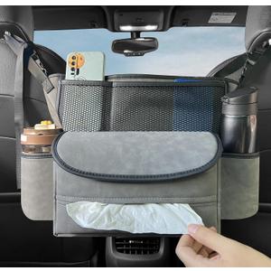 JEYODA Car Suede Seat Organizer High-capacity Seat Back Pouch Central Storage for Pickup SUVs Double-sided Tissue Storage Handbag Holder Car Accessories (Grey)