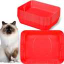 Bokon 25 Count Disposable Cat Litter Box Plastic Disposable Litter Box for Kitty Cats Portable for Travel and Home Leak-Proof Cat Litters Tray Pet Supplies No-Scrub, 15.7 x 11.8 x 3 Inches(Red)