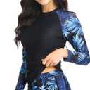 Modest Swimsuits for Women Rash Guard Swim Shirts Built in Bra with Shorts Bottom Womens 2 Piece Bathing Suits (X-Large, Blue Floral)